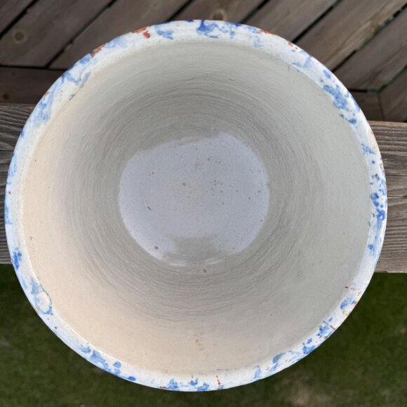 Red Wing Spongeware Stoneware Paneled Mixing Bowl 8" Rustic Blue Brown Vintage - Picture 11 of 16